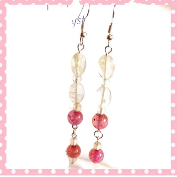 Strawberry Quartz Handcrafted Long Drop Earrings - Picture 2 of 2